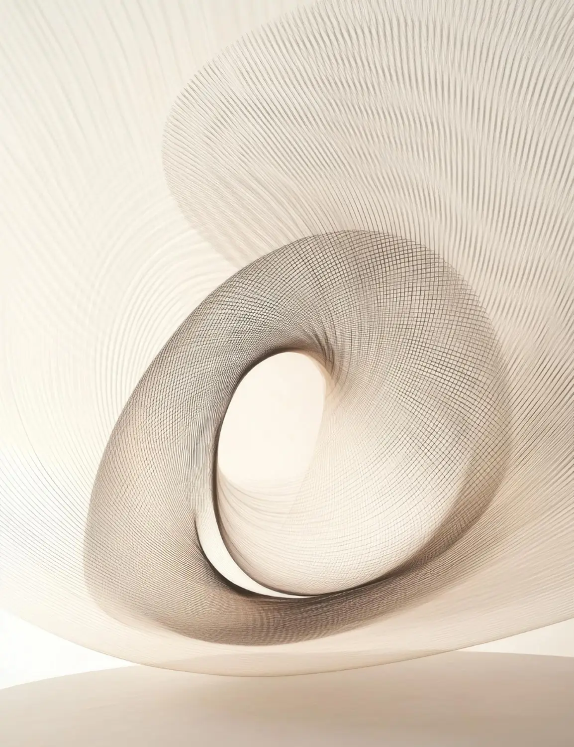Abstrakte Spiralform mit feinen Linien in neutralen Tönen